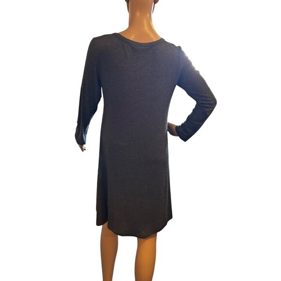 Popyoung Womens Long Sleeve A-Line Casual Midi Dress Medium Gray - Picture 2 of 7